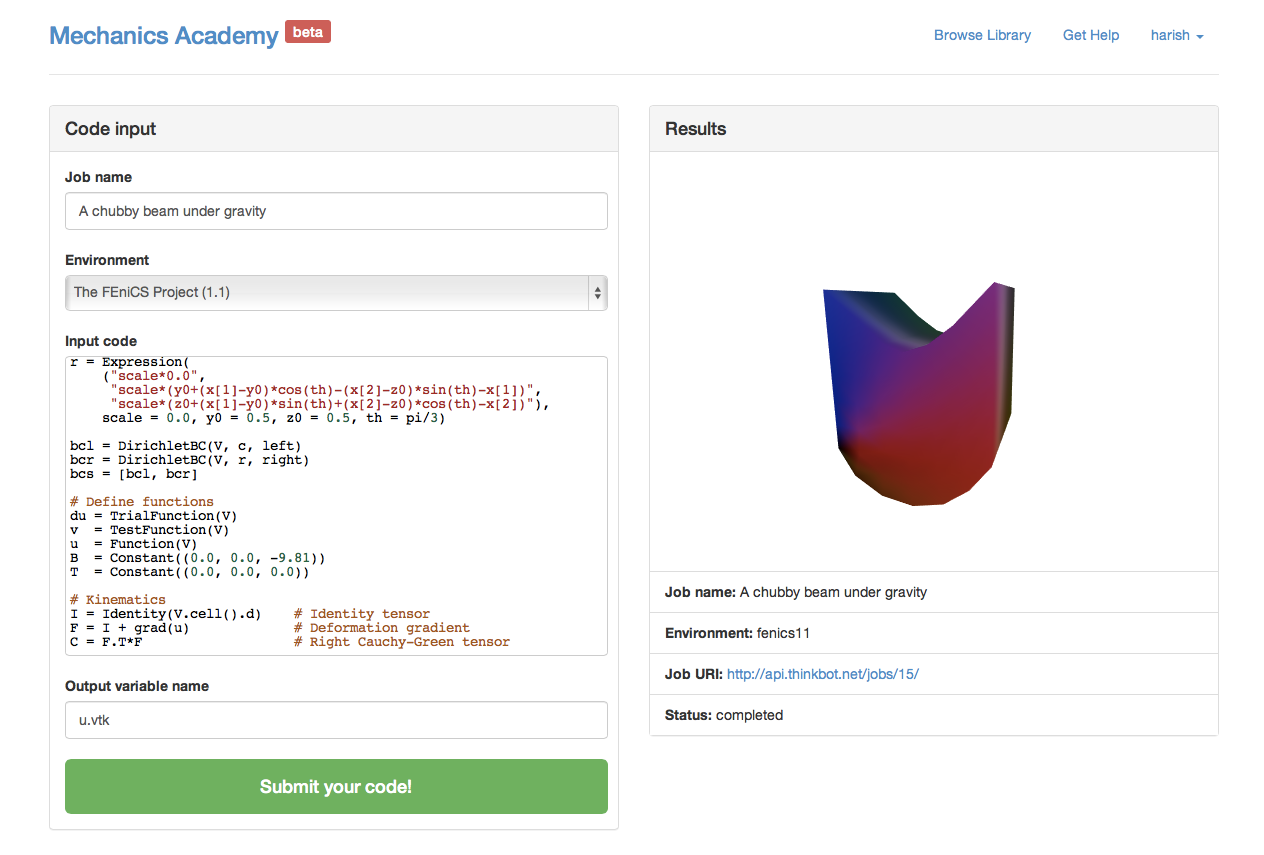 thinkbot backing a calculation on Mechanics Academy.